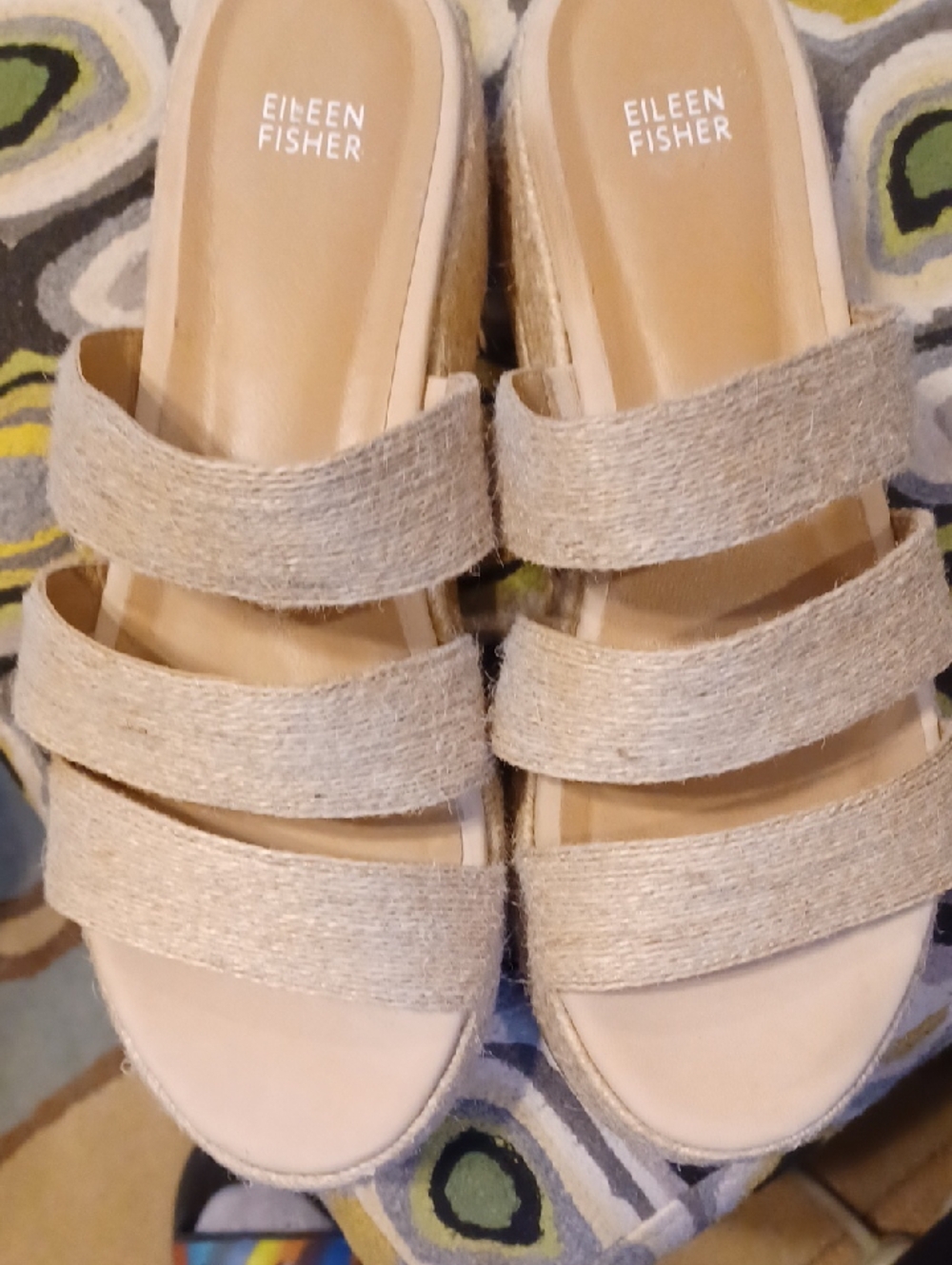 Eileen Fisher Natural Triple-Strap Espadrille Slide Sandals